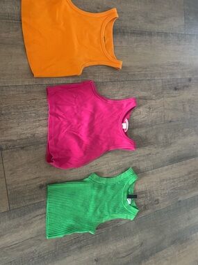 Kids Rib Tank Top - Orange, Pink & Green - Pack of 3